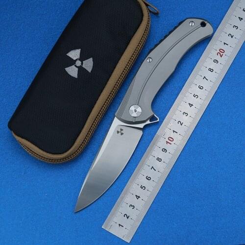 LEMIFSHE JK3215 Flippre Folding knife D2 blade Titanium Meteorite pattern handle kitchen outdoors utility fruit Knives EDC TooL
