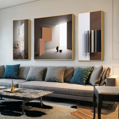 Modern Nordic Abstract Architecture Orange Building Canvas Painting 3 Panels Wall Picture for Living Room Interior Home Decor