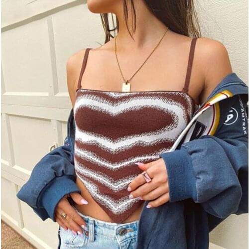 Female Camisole Heart Patterns Sleeveless Spaghetti Strap Tops Summer Vest for Women S/M/L