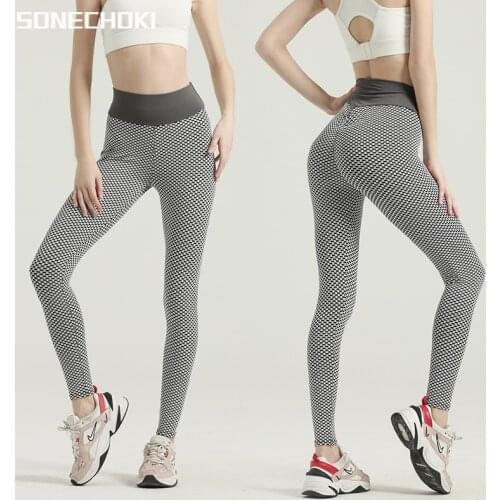 SONECHOKI Yoga Pants Women Honeycomb Dot Compression Running Tights High Waist Training Sport Gym Legging Female Workout Pant