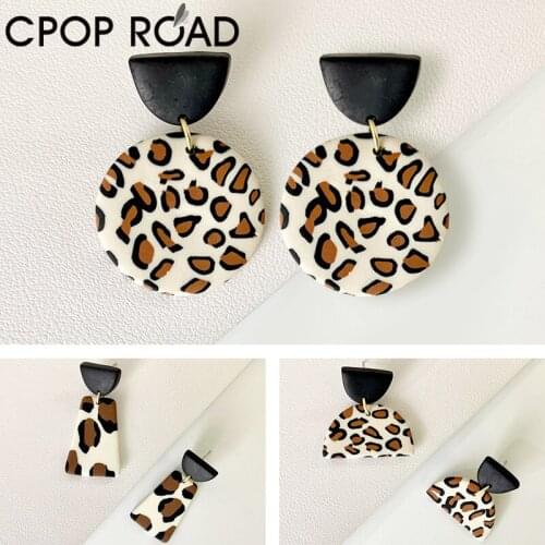 Cpop Leopard Polymer Clay Earrings for Women Geometric Round Handmade Dangle Earrings Fashion Jewelry Hot Sale Girl Gift Cute