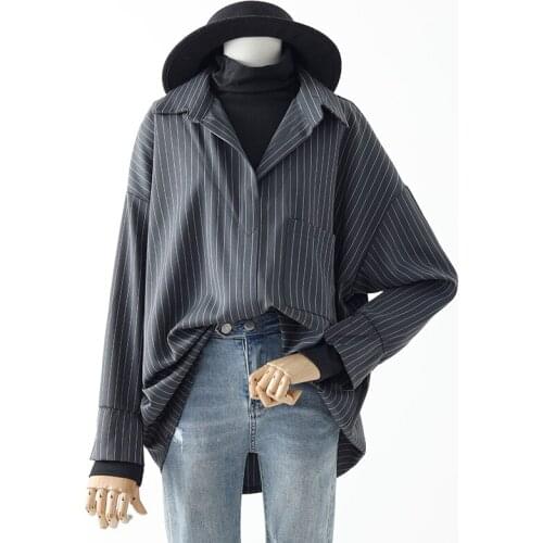 False 2 Pieces Women Shirts Turtleneck Loose Striped Casual All Match Female Outwear Coats Tops