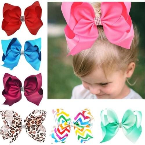 8 Inch Women Large Bowknot Hair Bow Rhinestone Grosgrain Ribbon Hairgrip Alligator Clips Headwear Girls Fashion Hair Accessories