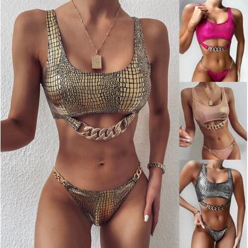 2021 Bathing Women Bikini Beach Wear Two Piece Set Swimming Suit for Women Push Up Swimwear Swimsuit Leopard Bikini Lady Golden