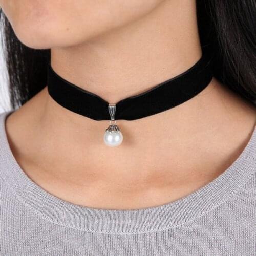 Vintage Black Choker Collar Women Pearl Tai Chi Pendant Necklace Short Clavicle Chain Punk Gothic Girl Party Summer Jewelry Gift