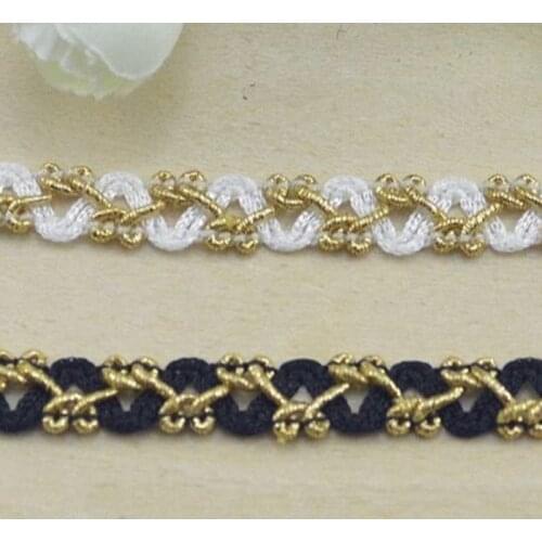 1M High Quality Gold Lace Fabric 1cm Lace Ribbon Trim Curtain Guipure Fabric Black Lace Sewing Applique Trimmings dentelle H-04