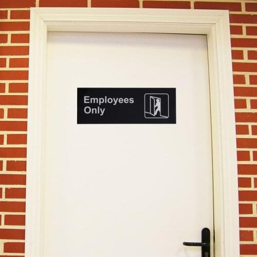1pc Acrylic English Word Employees Only Sticky Signs Informative Plastic Sign with Symbols for Office Factory (Black + White)