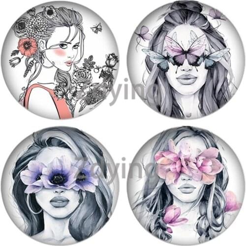 Zdying 10pcs 12mm/16mm/18mm/20mm/25mm Flower Butterfly Girl Woman Round Glass Cabochon Photo Dome DIY Pendant Jewelry Findings