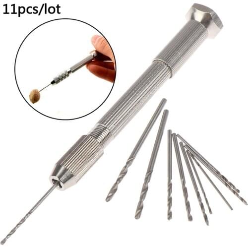 11pcs/lot Metal Hand Twist Drill With 10 HHS Drill Bits Drilling Tool Watch Repair Tool