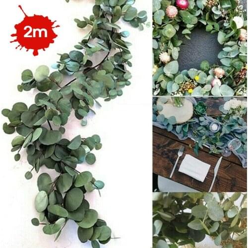 2m Silk Artificial Fake Eucalyptus Leaves Garland Greenery Vine Round Leaves Wedding Arches Backgrounds Decor
