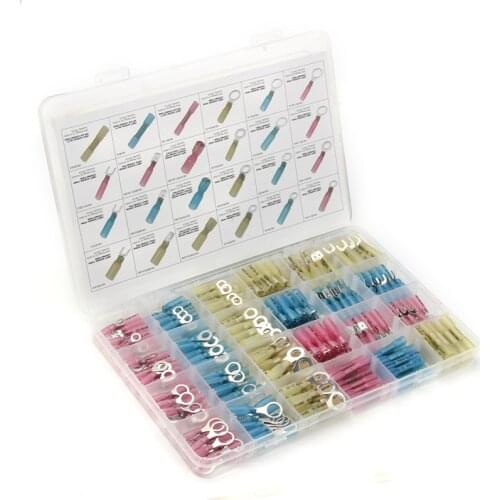 240PCS Heat Shrink Butt Connectors Splice Crimp Terminals Cable Wire Butt Fork Spade Ring Terminals Assortment Kit AWG 22-10