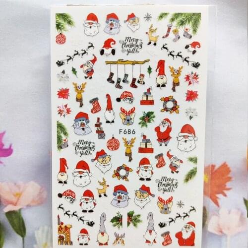 3D Nail Sticker Winter Christmas Present Nail Foil Glue Sticker Sock Deer Snowflake Stickers for Manicure Nail Art Decoration