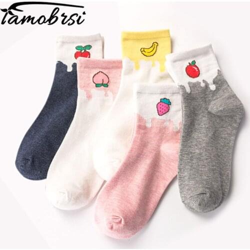 5 Pair/Lot Happy Fashion Fruit Strawberry Apple Peach Banana Cherry Short Socks Women Ankle Kawaii Socks Funny Soks Cotton Socks