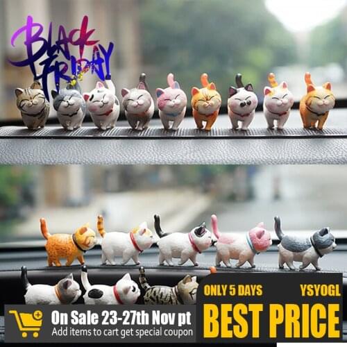 9Pcs/set Cute Cats Car Ornament Dashboard Doll Lovely Simulation Cat Cartoon Toy Car Accessories for Women Grils Creative Gifts