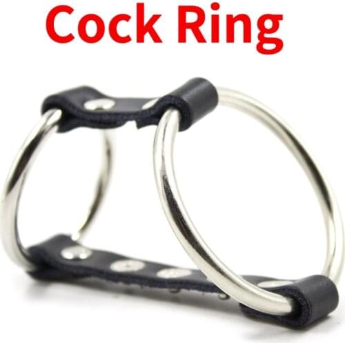 BDSM Delay Ejaculation Cockring Metal Penis Ring Leather Cock Ring Sex Toys for Men Adult Products