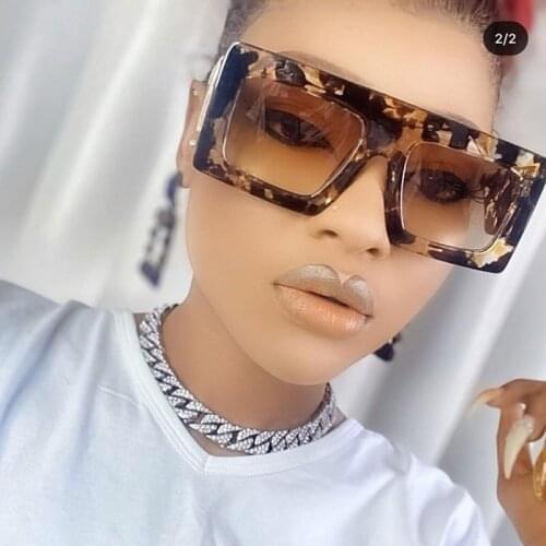 Tea Flower Rectangle Sunglasses Women Luxury Designer Oversized Square Sun Glasses Big Shades One Piece Flat Top Eyewear Men