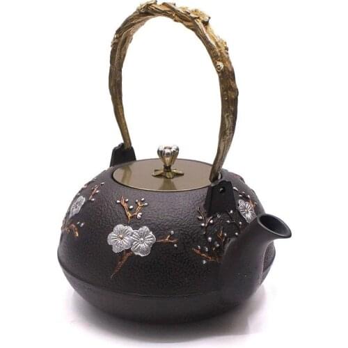 Cast Iron Kungfu Teapot Kettle Plum Flower About 1.2 L Vintage Japanese Tea KettleCollectors Item For Tea Aficionados