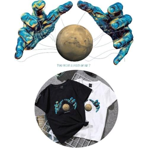 Punk Manipulating Hand Of Earth DIY decorative T-shirt heat transfer sticker English letter printing iron heating on clothes