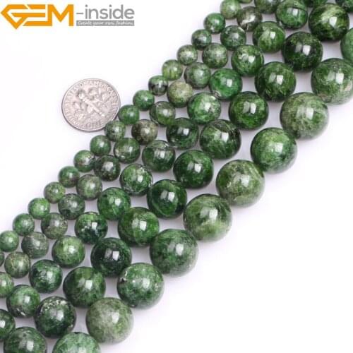 Gem-inside AA Grade 7-14mm Natural Stone Round Green Semi Precious Diopside Beads For Jewelry Making 15inch DIY Gift