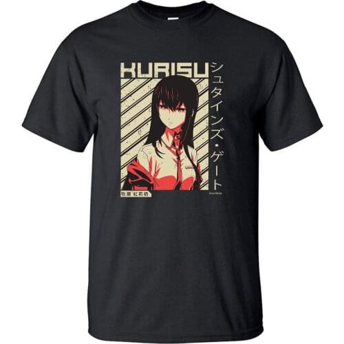Japanese Anime Steins Gate Makise Kurisu Tshirt Men T Shirt Summer Cotton Short Sleeve Black White Loose T-Shirt Print Tops Tee