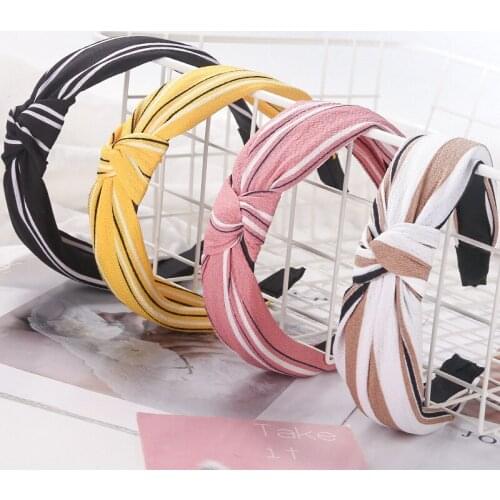 Headdress European and American Striped Cloth Hairband Womens Wide Edge Knot Fashion Versatile Headband
