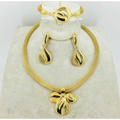 HOT Fashion wedding Dubai Africa Nigeria African Jewelry set gold-color necklace Earrings romantic woman Bridal Jewelry Sets