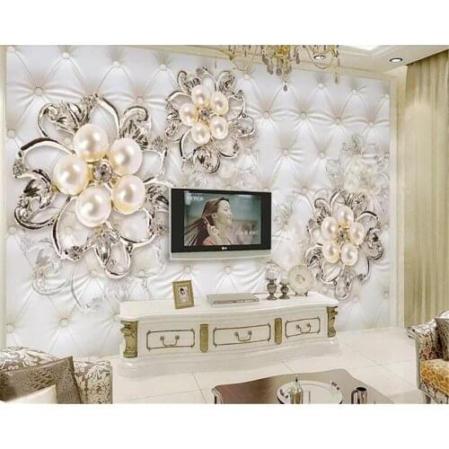 Beibehang Nach größe 2018 luxus schöne Europäische weichen tasche 3d dreidimensionale perle blume TV hintergrund tapete behang