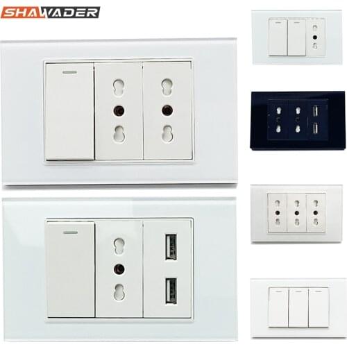 USB Wall Sockets Italy Standard 3 Pins 118 Chilean Chil Plug South American Socket Tempered Glass White Black Home Office