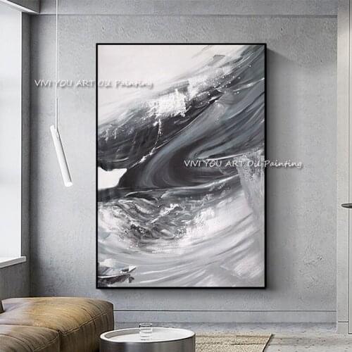 Grey Abstract Handmade Ocean Wave Oil Painting Modern Large Lliving Room Wall Picture Simple Home Decoration Wall Art Painting