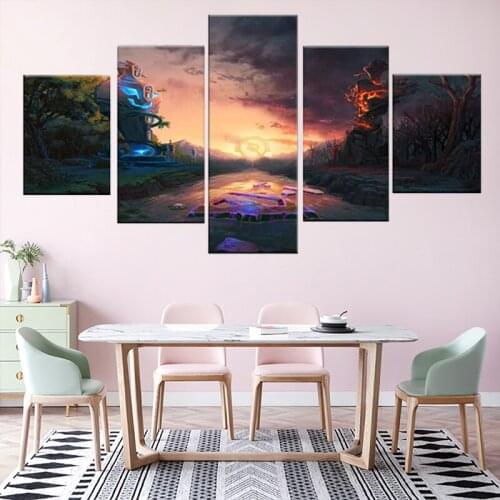 5 Pieces Canvas Painting Artwork Dota 2 Map Printed Poster Home Decor For Living Room Game Pictures Wall Art obrazy plakat