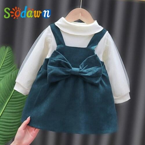 Sodawn Spring Autumn Girl Set Top+Suspender Skirt 2Pcs Children Dress Baby Girl Clothes Bowknot Decoration Dress For Girls