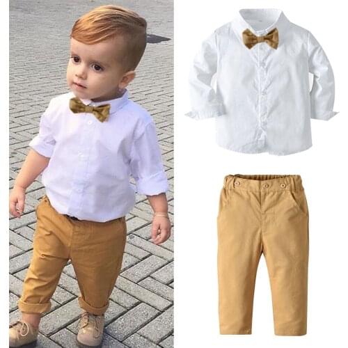 Toddler Kids Set Baby Boy White Shirt Dress 2021 Autumn New Arrived Party Wedding Handsome Costume Khaki Pants Outwear