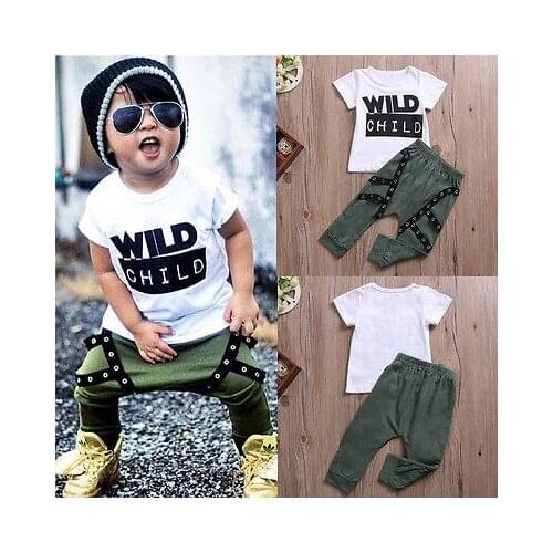 2Pcs Newborn Toddler Kids Baby Boys Clothes Outfits T-Shirt Tops+ Long Pants Set