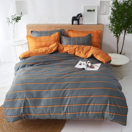 Bedclothes Super Warm Soft Duvet Cover Bed Set Simple Thin Stripes Orange Gray Bedding Quilt Cover Set 3pcs 4pcs King Queen Full
