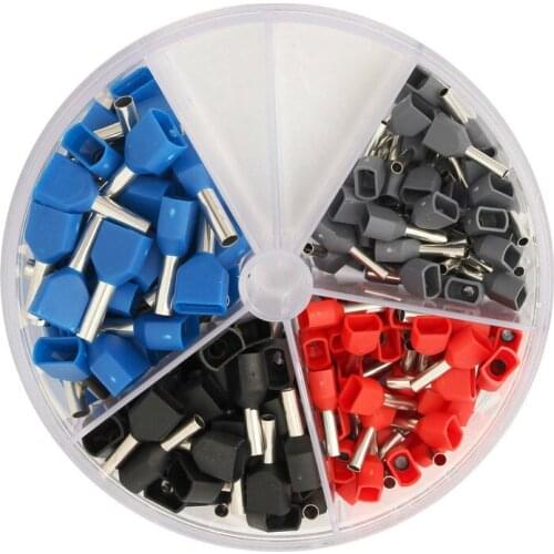 200Pcs Wire Ferrules End Sleeve Double Cord End Terminal Connector Set Copper Insulated Crimp Splice Terminal Connector Kit