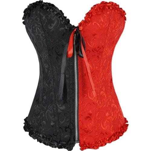 Overbust Corset Sexy Lace Plus Size Erotic Zip Women Bustier Lingerie Corset Top White Black Victorian Fashion Body Shapewear