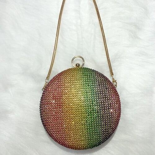 Colorful Rhinestone Evening Bag Round Shape Womens Wedding Clutch Purse Luxury Design Party Chain Shoulder Bag ZD1971
