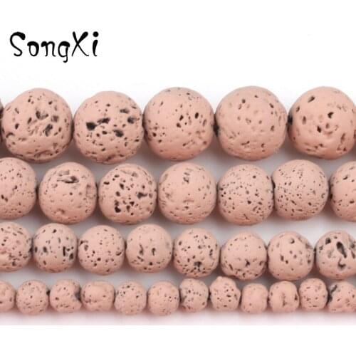 Natural Light Pink Lava Stone 4 6 8 10mm Volcanic Rock Round Loose Beads for Jewelry Making Handmade Diy Bracelet Necklace 15