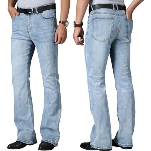 2021 Big Flared Jeans For Men Boot Cut Denim Pants High Waist Leg Loose Elasticity Casual Male Fashion Light Blue Trousers