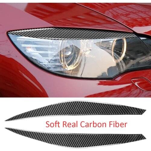 Soft Real Carbon Fiber Headlight Eyelids Eyebrow Cover Fit For BMW E71 X6 X6M 2008-2014