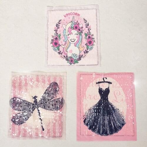 Unicorn Patches Color Magic Rainbow Sequins Patch Jacket DIY Dress Kid Clothing Applique Sticker cute sewed