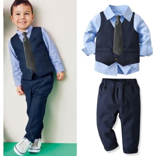 New Boys' Clothes, Formal Wear, Vest, Shirt, Tie, Trousers, Four-piece Suit, Wedding Party Banquet Performance Suit