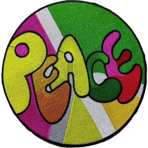 New Custom 8" Colorful Round Peace Sign Embroideried Patches Iron On Letters Embroidery Appliques for Clothes