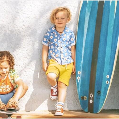 Toddler Kids Boy Summer Casual Outfits Gentleman Floral Print Single breasted Short Sleeves T-shirt Elastic Shorts Set 1-6Years