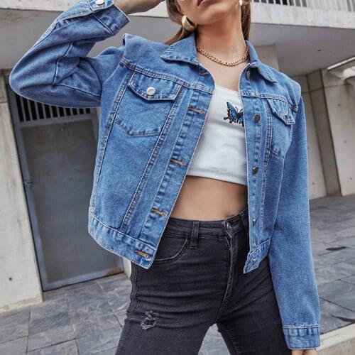 Autumn New Ladies Denim Clothes Washed Commuter Fashion Casual All-match Lapel Long-sleeved Womens Fashion Denim Jacket WP25