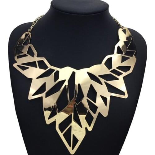 Hollow Design Alloy Punk Choker Necklaces Women Collar Big Torques Statement Necklaces Maxi Jewelry Gold Color UKMOC