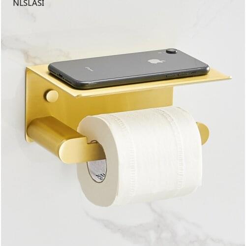 Punch-free Solid Wood Space Aluminum Toilet Cell Phone Roll Toilet Paper Holder Home Bathroom Accessories Toilet Paper Bracket