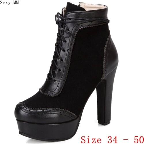 Spring Autumn Women Platform Ankle Boots Woman Short Boots High Heel Shoes Plus Size 34 - 40 41 42 43 44 45 46 47 48 49 50