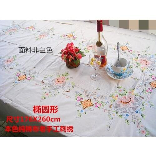 Old hand embroidered oval tablecloth, pure cotton cloth, European multi-purpose covering cloth, warehouse clearing