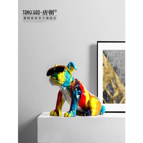 Modern Splash Color Art Simulation Bulldog Dog Ornaments Light Luxury Living Room Large Floor Home Soft Decoration Furnishings